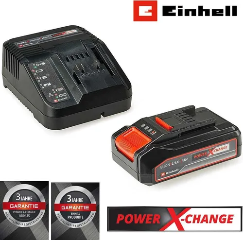 Einhell Starter Kit 2,5 Ah Akku & Ladegerät Power X-Change, 18V - Werkzeugakkus: Universelles Starter Kit mit 18V 2,5 Ah Akku und Schnellladegerät für alle Power X-Change Geräte - spart Geld, schont die Umwelt und bietet Flexibilität in Haus und Garten.