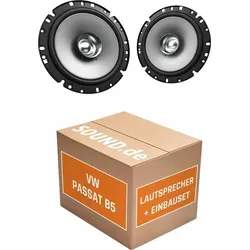 JUST SOUND Kenwood KFC-S1756 Einbauset für VW Passat B5 - Komplettes Lautsprecher Einbauset für VW Passat B5 (1996-2005) mit Kenwood KFC-S1756. Einfacher Austausch dank Adaptersteckern und Ringen, ideal für verbesserten Klang im Auto.