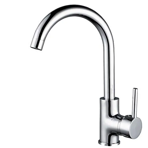 ZXC Niederdruck Küchen Armatur mit schwenkbaren Auslauf, moderner Einhandmischer Wasserhahn komplett verchromt