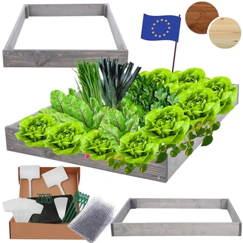 MODO24 Hochbeet Holz, Kräuterbeet, Gartenbeet, Pflanzbeet, Blumenbeet, Stufenbeet, für Garten und Terrasse, Kiefernholz, Massivholz, höhenverstellbar, Abmessungen 9x90x120 cm, Farbe: Grau