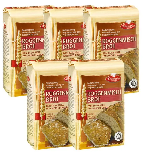 Bielmeier Backmischung Roggenmischbrot 5 Stück á 1000 g Küchenmeister, 1 x 5000 g, Made in Baden-Württemberg (SET311007-5)