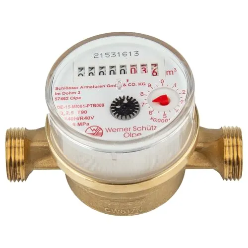 JS Einstrahlzähler ETW (Warmwasser) bis 90 Grad - 3/4 Zoll AG - Sanitärinstallation: Präziser Warmwasserzähler mit 360° drehbarem Zählwerk für einfache Ablesung, ideal für Anlagen bis 90°C und 2,5 m³/h Durchfluss.