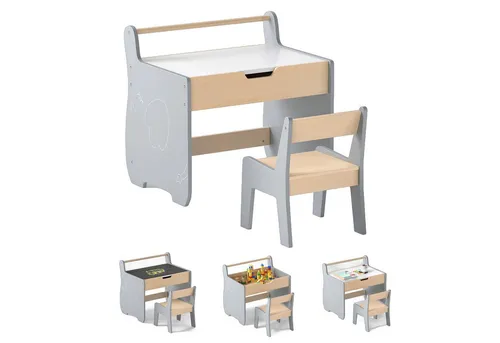 COSTWAY Kindersitzgruppe, 2 in 1 Kinder Aktivitätstisch und Stuhl, Holz
