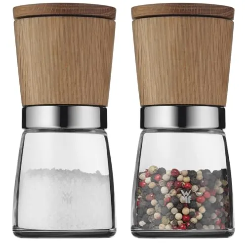 Nature Gewürzmühlen-Set, 2-teilig - Langlebige Keramikmahlwerke, einstellbare Mahlstärken und edles Design aus Eichenholz und Cromargan