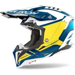 Airoh Aviator 3 Saber Motocross Helm, weiss-blau-gelb, Größe S für Männer