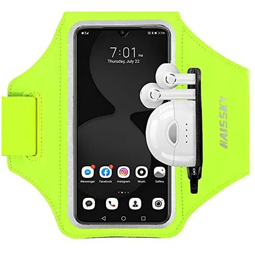 HAISSKY Sportarmband Mit Kopfhörer Tasche Sportarmband Handytasche Sport für iPhone 16 Pro Max/15 Pro/14/13 Pro/12 Plus, Huawei P70 Pro/P60 Pro/Mate 60 Xiaomi, Galaxy Handyhülle Running Armband
