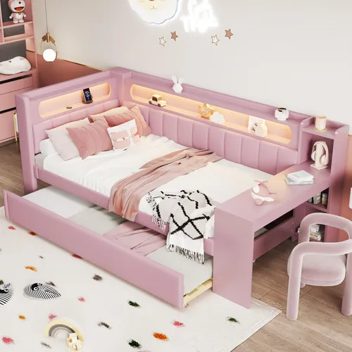 REDOM Dreifaches Etagenbett aus Metall mit Tisch und Fallschutzgitter, Schwarz 90x200cm