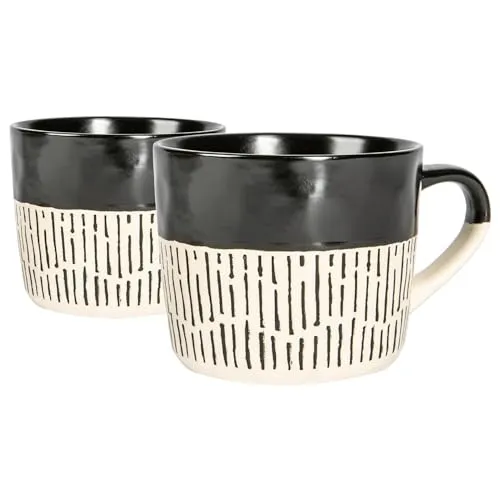 Nicola Spring Getauchte Dash Stoneware Kaffeetassen - 450ml - Schwarz - Pack Von 2