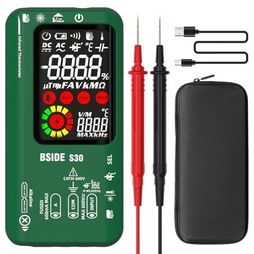 BSIDE Digitales Automatisches Multimeter Infrarot Thermometer Hochspannung Diode LED Tester 9999 Zähler Farb LCD Spannungsprüfer Strommessgerät Kapazität Diode Ohm Messgerät für LED KFZ Elektriker