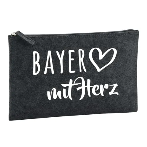Huuraa Kulturbeutel Bayer mit Herz Geschenk 1 Liter Filz Charcoal Kosmetiktasche Bayer Geschenkidee