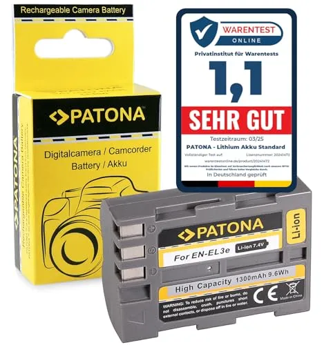 PATONA EN-EL3E Akku 1300mAh kompatibel mit Nikon D50 D70 D70s D80 D90 D100 D200 D300 D300S D700 Ersatzakku für die Modelle EN EL3E ENEL3E
