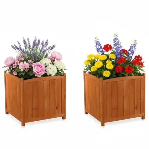 Mucola Pflanzkübel 2er Set 50cm - Blumentopf im Landhausstil - Verschönern Sie Ihren Garten mit dem Mucola Pflanzkübel 2er Set. Wetterfest und aus robustem Holz, bietet er idealen Platz für Ihre Pflanzen und ist ein echter Blickfang in jedem Außenbereich.