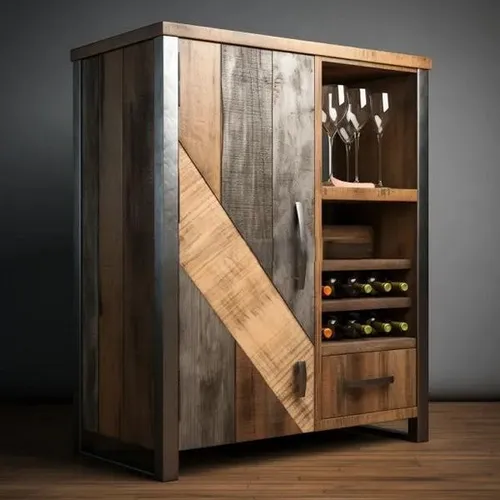 Weinschrank mit Stil für Ihre Flaschenlagerung - Moderner Weinschrank aus MDF und Edelstahl, freistehend mit 1 Schublade und 1 Tür. Perfekt für Ihr Esszimmer oder Wohnzimmer, bietet Platz für Ihre Weinsammlung und ist ein echter Blickfang.
