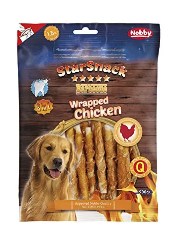 Nobby StarSnack Barbecue Wrapped Chicken 900g - Hundefutter - Köstlicher Kausnack mit zartem Hühnerfleisch, ideal für belohnende Momente und zur Unterstützung der Zahnhygiene.