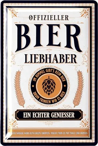 LANOLU Retro Blechschild Bier - Offizieller Bierliebhaber - lustiges Sprüche Schild als Geschenk, Partykeller Deko, Kneipen und Bar Dekoration - vintage Metallschild mit Goldeffekt Lack 20x30 cm