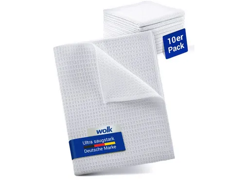 wolk Mikrofasertuch mit Waffelstruktur in weiß - Reinigungstuch (Polyester, 38x38 cm, 10er-Set, hygienisch auf 90° waschbar)