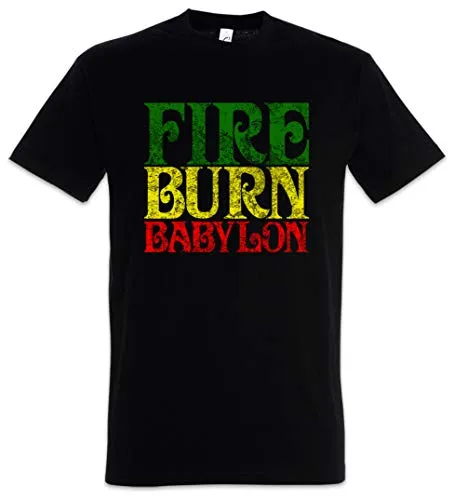 Urban Backwoods Fire Burn Babylon Herren T-Shirt Schwarz Größe M