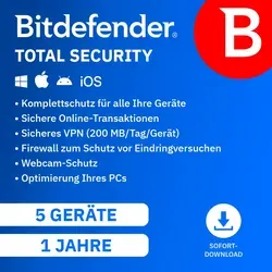 Produktbild Bitdefender Total Security 5 Geräte - 1 Jahr Software