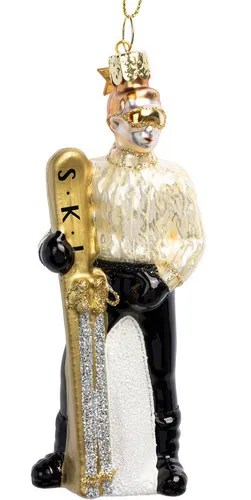 SIKORA Christbaumschmuck Ski Boy besondere Weihnachtskugel Glas Anhänger – BS642, Christbaumschmuck Deko - traditionell, witzig & außergewöhnlich
