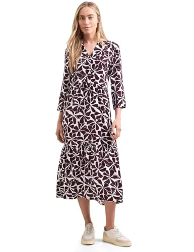 Street One Damen Midi-Kleid mit Split Neck und Print von Street One