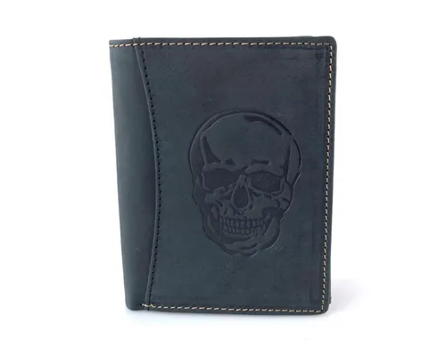 L&B Geldbörse Büffelleder Portemonnaie, integrierter RFID-Schutz >2395-Skull<, Totenkopf, Münzfach & Scheinfach + 11 Kartenfächer & 3 Sichtfächer