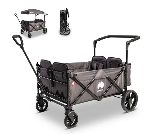 elvent Bollerwagen WagonPro City, Faltbar für 1-4 Kinder - Bollerwagen für bis zu 4 Kinder mit flexiblem Dach und großzügigem Stauraum – ideal für Abenteuer und entspannte Ausflüge!