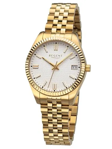 REGENT Damenuhr BA-877 Gold/Silber - Elegante Armbanduhr für Damen mit goldfarbenem Edelstahlarmband und Quarzwerk, ideal für jeden Anlass.