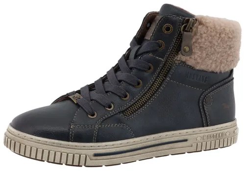MUSTANG Damen High Top Sneaker Navy EU 39 - Wanderschuhe mit modischem Design, aus Synthetik und kuscheligem Fleecefutter für optimalen Komfort und Stil.