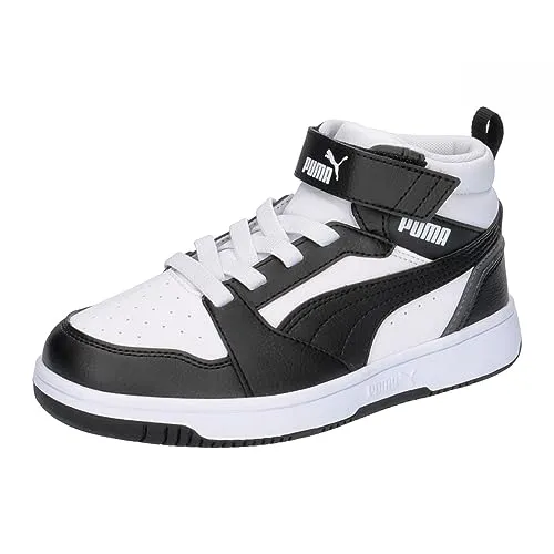 Puma Rebound V6 Mid PS Sneakers Kinder - Sneaker für Kinder mit atmungsaktivem Obermaterial und SoftFoam+ Einlegesohle für langanhaltenden Komfort. Ideal für aktive Kids, die einen stylischen und bequemen Schuh suchen.