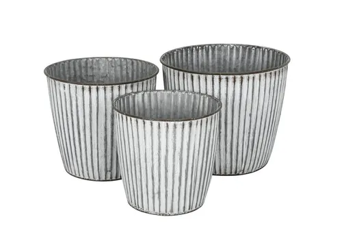 finehomegarden Blumentopf Metall Topf Übertopf Blumentopf 3er Set weiß/grau Ø16+18+20cm (Set, 3 St., 3er-Set), Pflanzgefäß Wohnbereich