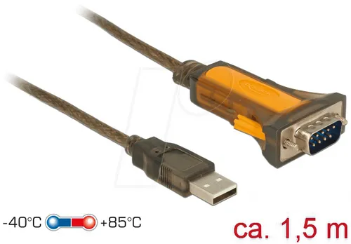 DELOCK 65840 - USB 2.0 Konverter A Stecker auf RS-232 - USB-Konverter für RS-232 Anschluss, ideal für Messgeräte und IoT-Geräte, mit erweitertem Betriebstemperaturbereich von -40 °C bis 85 °C.