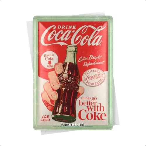 Nostalgic-Art Retro Blechpostkarte, 10 x 14 cm, Coca-Cola – Better with Coke – Geschenk-Idee für Coke-Fans, Original Lizenzprodukt (OLP), Postkarte aus Metall, Mini-Blechschild als Grußkarte