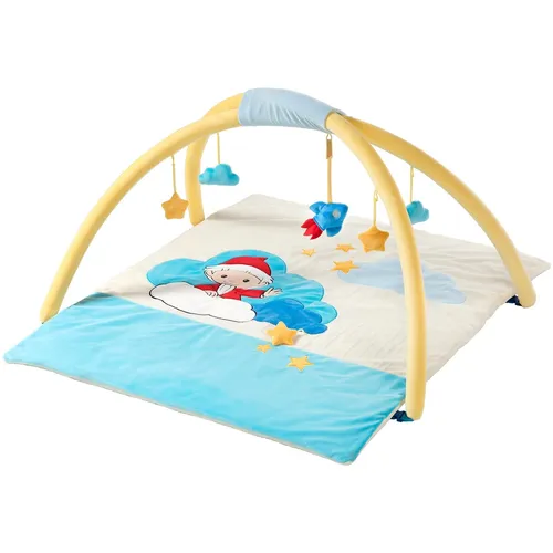 Heunec 658578 - Sandmann Baby Decke mit Bogen - Merchandising: Kuschelige Spieldecke mit Spielbogen für Babys, fördert die motorische Entwicklung mit hängenden Elementen und sorgt für endlosen Spielspaß!