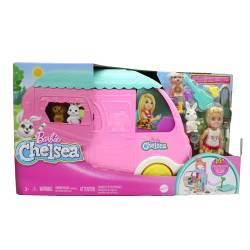 Mattel HNH90 - Barbie Chelsea 2 in 1 Camper bunt, kreatives Spielvergnügen ab 3 Jahren für kleine Abenteurer