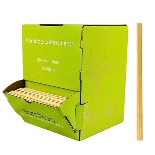Enpack Bambus Rührstäbchen 2000 Stück im Spenderkarton – 110 mm Kaffee Rührstäbe aus Holz – Einweg Umrührstäbchen für Kaffee, Tee, Gastronomie und Büro – plastikfrei und kompostierbar