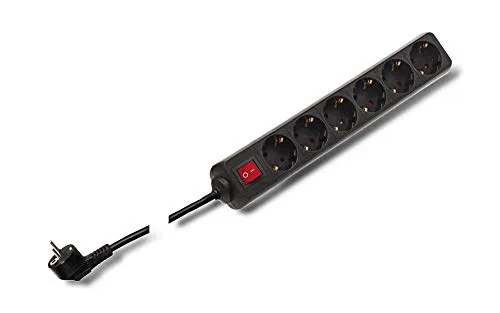 edi-tronic 6-Fach Steckdosenleiste mit beleuchtetem Schalter schwarz 1,5m Mehrfachstecker Steckdosen Leiste