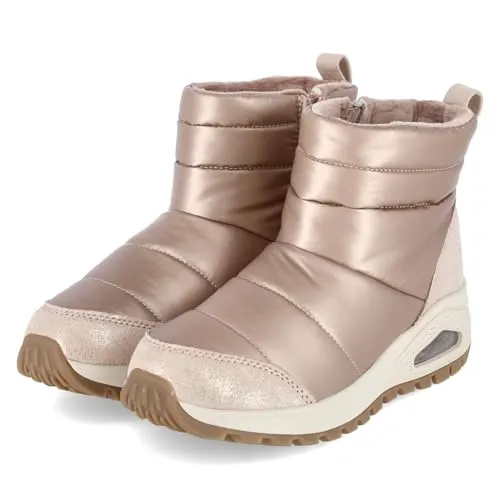 Skechers Uno Rugged Puffer Daze Damen Stiefelette Roségold - Größe 38 - Trendige Stiefelette aus Nylon und Textil mit Reißverschluss. Weiches Fleecefutter und Memory-Foam Decksohle für Komfort. Flexible Synthetik-Laufsohle mit Skech-Air-Zwischensohle und leichtem Keilabsatz von 5,5 cm.