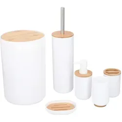 alpina Badezimmer Set - 6-teiliges Bambus Bad Zubehörset - WC-Bürsten & Halter, elegantes Design mit Bambus-Details und stabilen Metallgriffen für mehr Halt und Langlebigkeit.