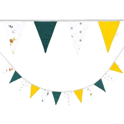 Wimpelkette Kinderzimmer Velvet Waffelbaumwolle Wimpel Girlande Outdoor Geburtstag Wimpelkette Stoff Deko Wetterfest 350 cm 12 Dreiecke (15 cm x 22 cm) Safari