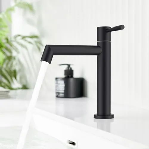 Ulytid Kaltwasserhahn Schwarz, Wasserhahn Bad Edelstahl Einhebel Waschtischarmatur mit Abnehmbarer Sprudler, Auslauf Höhe 113 mm Badarmatur Wassersparend Einfache Installation
