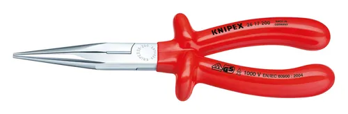 Knipex Flachrundzange mit Schneide - VDE-geprüfte Storchschnabelzange, 200 mm, formstabil und induktiv gehärtete Schneiden für präzises Arbeiten