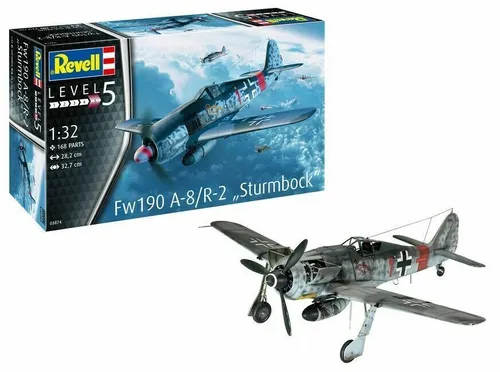 Revell Focke Wulf FW190 A-8/R-2 Sturmbock 1:32 Bausatz - Flugzeug Bausatz im Maßstab 1:32, detailgetreu und ideal für Modellbau-Enthusiasten, die den legendären Sturmbock nachbauen möchten.