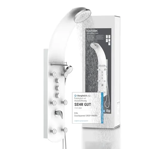 Eisl Duschpaneel KARIBIK (weiß) - Badewannen- & Duschsysteme mit Regendusche, Handbrause und sechs Rückendüsen für ein luxuriöses Duscherlebnis. Modernes Design und Antikalk-Noppen für einfache Pflege.