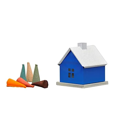 KNOX - Räucherhaus/Räucherkerzenhalter Unifarben aus Metall - für Räucherkerzen Größe M - Farbe: Blau - Maße: ca. 6 x 6 x 6,5 cm