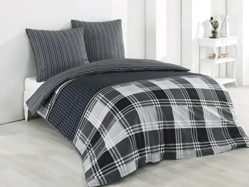 Leonado Vicenti Bettwäsche 200x220 cm Baumwolle Renforce 3teilig Bettbezug Grau Schwarz Schlafzimmer Garnitur Set Partnerbettwäsche