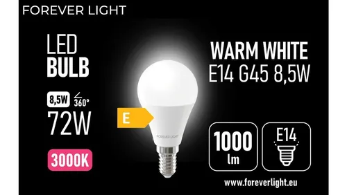 Żarówka LED E14 G45 8.5W 1000lm 3000K klasa E Forever Light TELFOR 5907504519180