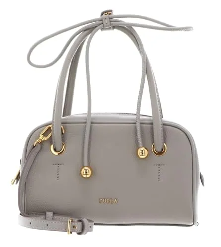 Furla Leder Handtasche Umhängetasche Poppy Mini Dome Bag Stone Gray hellgrau