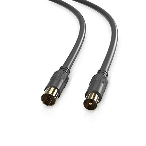 Conecto HQ Antennenkabel - DVB-C, DVB-T/T2-4K UHD 1080p Full HD HDTV 3D - Koaxialkabel Mit Doppelter Schirmung, Vergoldete Stecker, TV-Stecker Zu TV-Buchse, Schwarz 1,0m