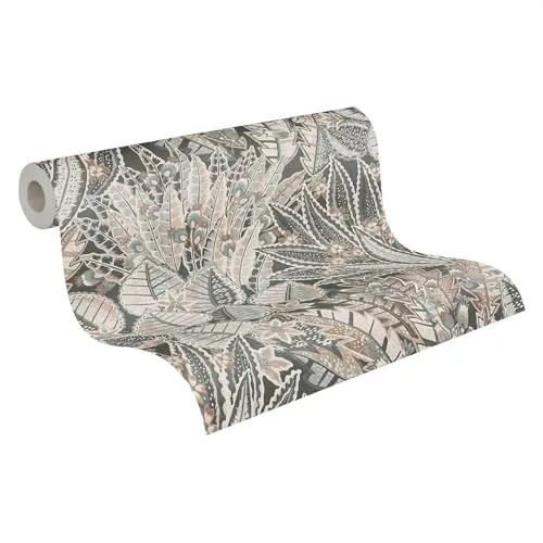 Livingwalls Tapete 396533 mit Palmenblättern in Grau, Beige, Creme - hochwertige florale Tapete mit Design für Wohnzimmer - 10,05m x 0,53m - Made in Germany