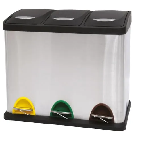 MSV Mülleimer Mülltrennsystem 60 L - Edelstahl Treteimer mit 3 Inneneimern - Praktisches Mülltrennsystem für saubere Abfallentsorgung. Mit 3 herausnehmbaren 20 L Inneneimern aus robustem Kunststoff, ideal für Küche oder Büro. Langlebiges Edelstahl-Gehäuse und rutschfeste Tretpedale sorgen für einfache Handhabung.